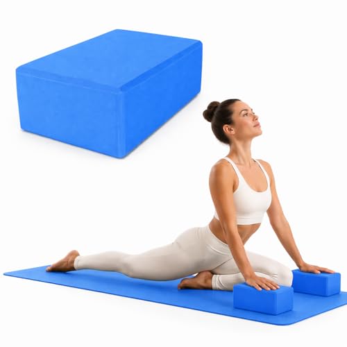 High Density EVA Foam Yoga Block Support and Stability for Stretching, Workout, Pilates at Home and Gym - color: Blue