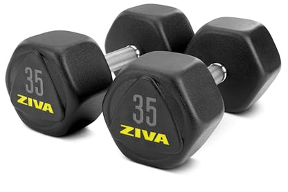 ZIVA Premium Hex Dumbbells – Commercial Grade Rubber Urethane Coated Free Weights for Strength Training, Weightlifting, Home Gym – Durable Steel Core – Sold in Pairs and Sets - style: m) 35lb BK