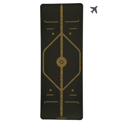 Liforme Travel Yoga mat – Patented Alignment System, Warrior-Like Grip, Non-Slip, Eco-Friendly, Ultra-Lightweight and Sweat Resistant, Made with Natural Rubber - color: Black & Gold