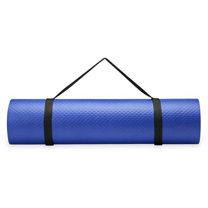 Champion 10mm Exercise Mat, Cushioned Non-Slip Workout Mat with Textured Base for Yoga, Pilates, Stretching & Floor-Based Training, Lightweight NBR Material, Includes Carry-On Strap - color: Blue