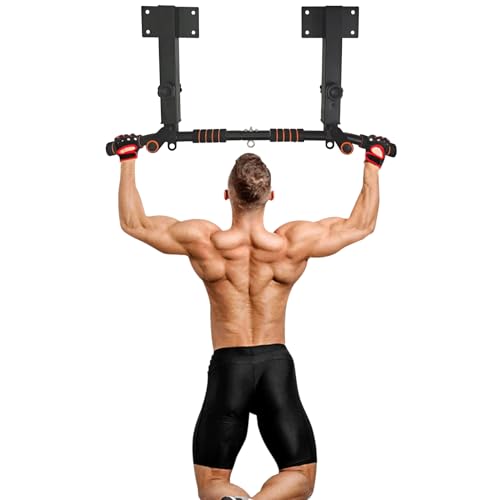 Wall Mounted Pull Up Bar and Dip Station, Heavy Duty Wall Mount Pull-up Chin Up Bar Multifunctional Home Gym Workout Indoor Exercise Equipment Support to 440 Lbs