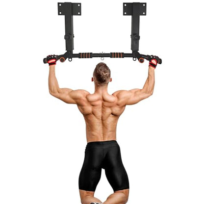 Wall Mounted Pull Up Bar and Dip Station, Heavy Duty Wall Mount Pull-up Chin Up Bar Multifunctional Home Gym Workout Indoor Exercise Equipment Support to 440 Lbs