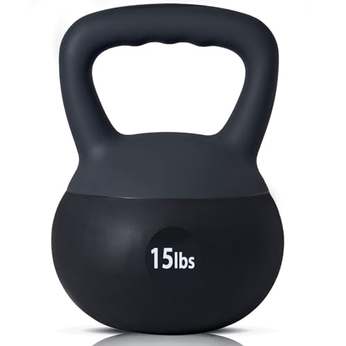 sogesfurniture Soft Kettlebells,Safe Strength Training Kettlebells,Iron Sand Filled Weights Strength Training Kettlebells,Fitness Soft Kettlebells for Women Men Children - color: 15LBS-Black&Grey