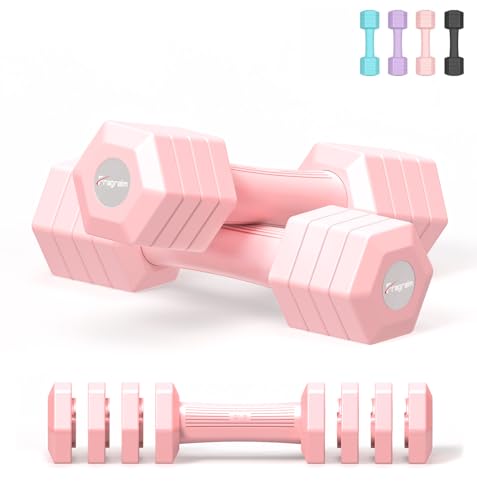 Adjustable Dumbbells Set, 4 in 1 Hand Weights Set for Women Men 10 LB/ 12 LB Dumbbell Pair Each 2lbs 3lbs 4lbs 5lbs Weights Dumbbells Set with TPU Soft Rubber Handle for Home Gym Exercise Fitness - color: Pink, style: 10 lbs Pair [5 lbs Each]