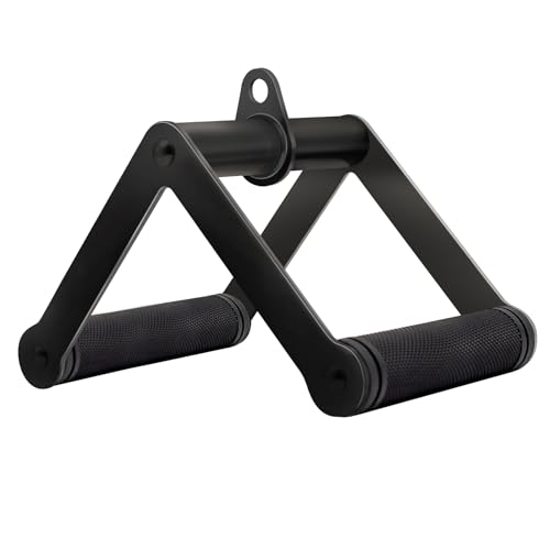 Double D Row Handle Cable Attachment for Weight Workout, Steel with Non-Slip Rubber Grip (Black)