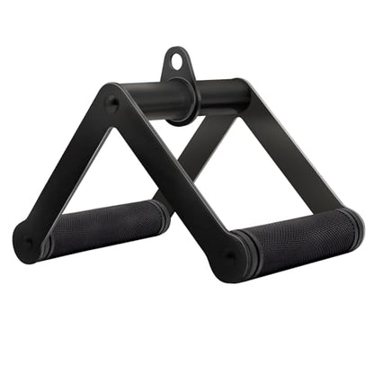 Double D Row Handle Cable Attachment for Weight Workout, Steel with Non-Slip Rubber Grip (Black)