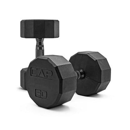 CAP Rubber Coated Dumbbell Weights, Free Weights for Home Gym Strength Training, Anti-Roll Hex Dumbbells with Black, Chrome & Comfort Grip Handles, Pairs & Sets - size: 30 lb - Pair, style: 12-Sided - Black Handle