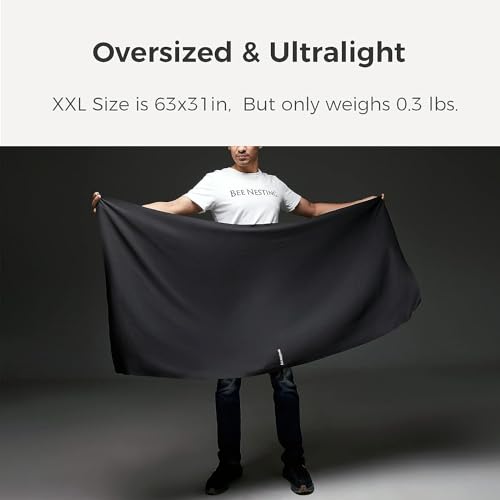 Bee Nesting Ultralight Quick Dry Towel, Extra Large&Small 2 Pack Microfiber Towels with Compact Packable Pocket for Lightweight Backpacking Travel Beach Gym Camping & Swimming Sports(Black 2 Set)