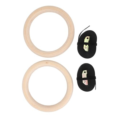 Wooden Gymnastics Rings | Birch Pull Up Rings for Strength Training/Bodyweight Workout/Outdoor Gym | Adjustable Straps with Metal Buckles, 4.5m Length