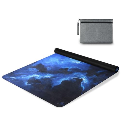 Kigai Travel Yoga Mat 71" x 24" Non Slip Natural Rubber Foldable Exercise Mat Ultra Thin 1.5mm Lightweight for Fitness, Pilates & Home Workout, Blue Lightning