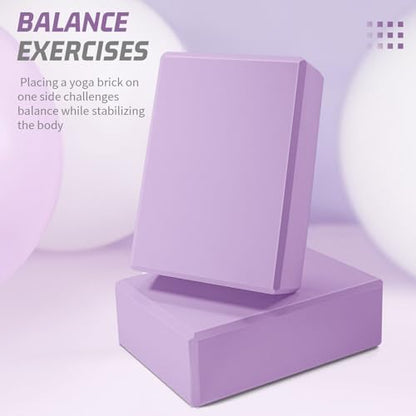 Yoga Blocks 2 Pack 3x6x9IN Foam Block Supportive Latex-Free with Stretch Band, Non-Slip Exercise Blocks for Pilates, Meditation, Balance, Stretching and Deep Poses - color: 2PACK-Lilac