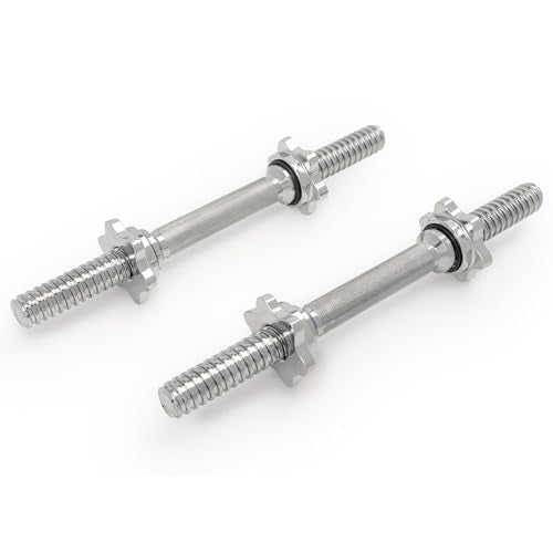 & Fitness Standard Threaded Dumbbell Handle Pairs – 14" and 24" Chrome Options with Star-Lock Collars, Solid Steel, Fits 1" Plates, Knurled Grip - style: 14-Inch Premium