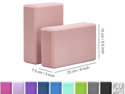 EXERZ Yoga Blocks 2 pack, Gym Blocks, Exercise Workout Fitness Bricks, Pilates Stretch Handstand Non-Slip - color: Blush Pink