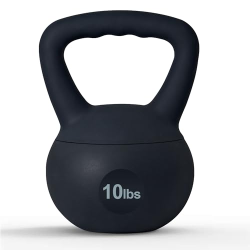 soges PVC One-Piece Kettlebell with Wide Handles, Strength Training Kettlebells 5lb to 35lb Optional for Women of Different Levels, Iron Sand Filled Soft Kettlebell - color: 10lbs - Black
