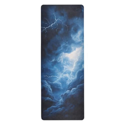 Kigai Travel Yoga Mat 71" x 24" Non Slip Natural Rubber Foldable Exercise Mat Ultra Thin 1.5mm Lightweight for Fitness, Pilates & Home Workout, Blue Lightning