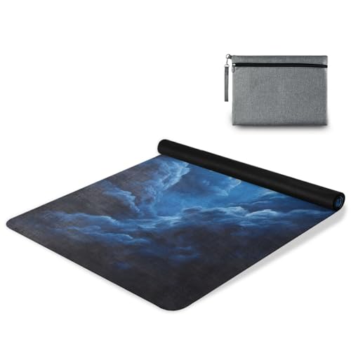 Kigai Travel Yoga Mat 71" x 24" Non Slip Natural Rubber Foldable Exercise Mat Ultra Thin 1.5mm Lightweight for Fitness, Pilates & Home Workout, Blue Lightning