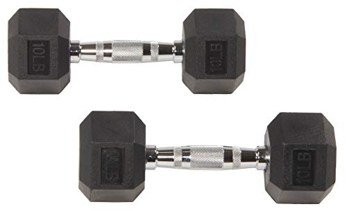 BalanceFrom Premium Rubber Encased Hex Dumbbell, Pair or Single, 10-100 Pounds