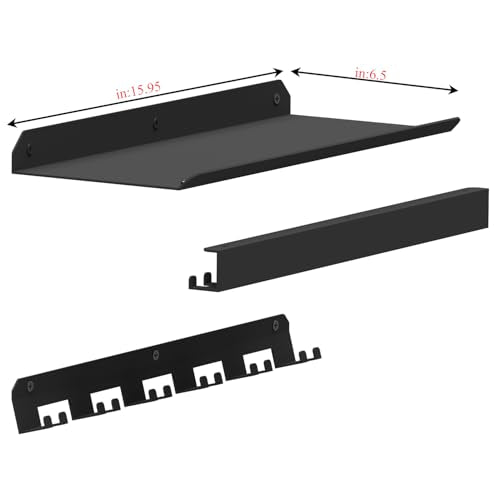 24 Inch Metal Floating Shelf Compatible with Tonal Accessories, Wall Mounted Home Gym Storage Organizer with T-Lock Adapters, 6 Pre-Installed Brackets & Hooks, Black Workout Equipment Holder(Black, 1)