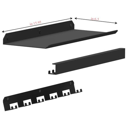 24 Inch Metal Floating Shelf Compatible with Tonal Accessories, Wall Mounted Home Gym Storage Organizer with T-Lock Adapters, 6 Pre-Installed Brackets & Hooks, Black Workout Equipment Holder(Black, 1)