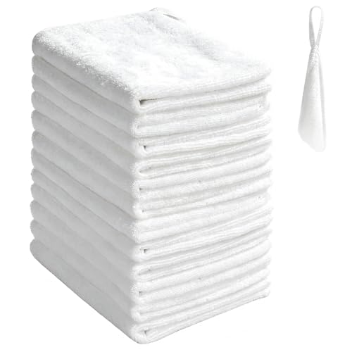 12 Pack Microfiber Wash Cloth, 12x12 Inch Highly Absorbent and Soft Feel Fingertip Towels, Machine Washable Washcloths for Bathroom, Gym, Hotel, Spa and Kitchen, Convenient Hook, White - color: White 12 Pack