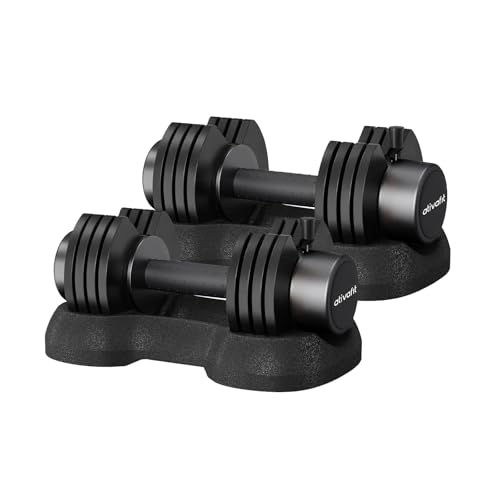 ATIVAFIT Adjustable Dumbbell Set of 2, 5–88LB Quick Dial Free Weights with Double Safety Lock, Anti-Slip Steel Handle & Storage Box, Space Saving Home Gym Equipment for Full Body Strength Training, Suitable for Home Fitness Users - color: Midnight-25lbs