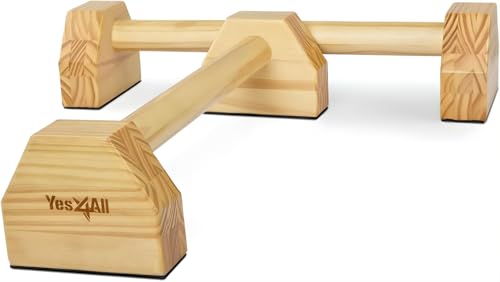 Yes4All Steel/Solid Wood Push Up Stand Parallel Bars Parallettes Non-slip Rubber Feet For Floor Use, Supports Calisthenics Exercises and Upper Body Strength Workouts Perfect For Men And Women