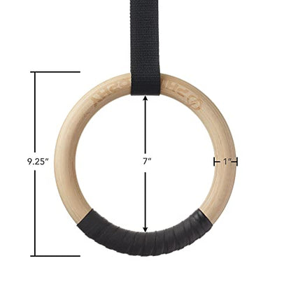 Philosophy Gym Wood Gymnastic Rings 1" or 1.25" Grip with Adjustable Straps and Grip Tape for Pull Ups, Dips, Muscle Ups