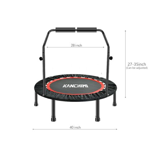 550 LBS Foldable Mini Trampoline, 40" Fitness Trampoline Without armrests/U Shape Adjustable Foam Handle, Stable&Quiet Exercise Rebounder for Adults Indoor/Outdoor Workout (red, 40 inch)