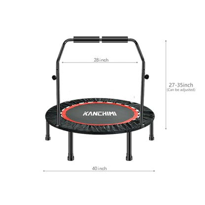 550 LBS Foldable Mini Trampoline, 40" Fitness Trampoline Without armrests/U Shape Adjustable Foam Handle, Stable&Quiet Exercise Rebounder for Adults Indoor/Outdoor Workout (red, 40 inch)