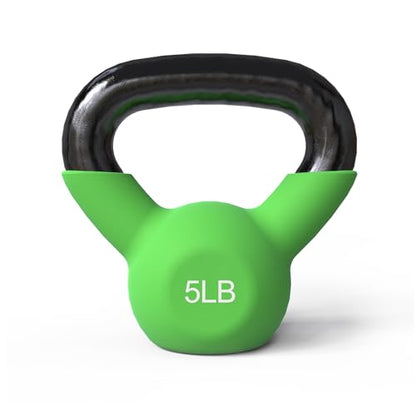 Mikolo Neoprene Coated Cast Iron Kettlebells 5-30LB Set, Solid Weight Set with Wide Grip Handle and Flat Bottom, Ideal for Full Body Strength Training at Home Gym - size: 5LB