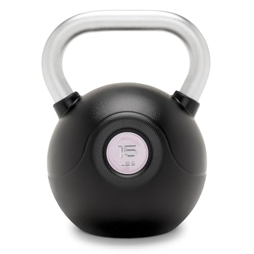 Marcy Commercial Grade PU Coated Kettlebell – 10 to 40 LB Single Weights with Textured Steel Handle, Flat Base – Strength Training for Full Body & Home Gym Workouts