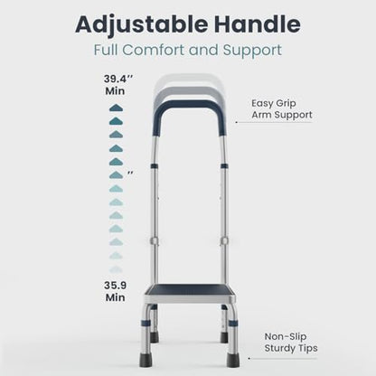 Pelegon Adjustable Step Stool with Handle for Elderly (300LB Capacity) – Bedside Safety Step for High Beds, Height Adjustable Platform & Handle, Non-Slip Stable Frame, Easy Assembly