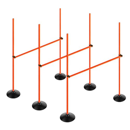 Orange Adjustable Height Agility Hurdle Set Multi-Function Soccer Trainning Pole Set Coaching Sticks with Rubber Base - color: 4.9 FT, style: Pack of 3