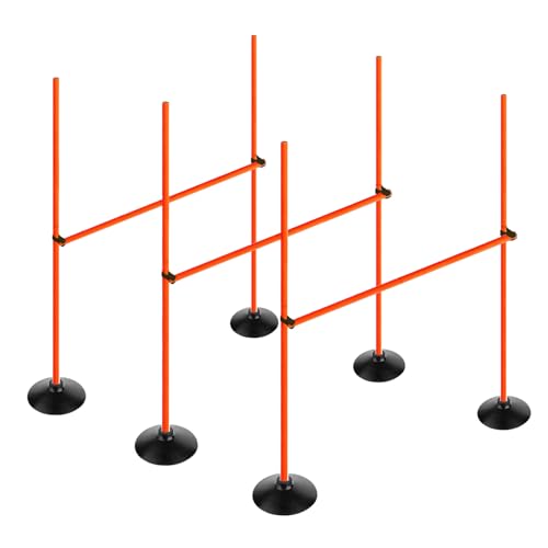 Orange Adjustable Height Agility Hurdle Set Multi-Function Soccer Trainning Pole Set Coaching Sticks with Rubber Base - color: 4.9 FT, style: Pack of 3