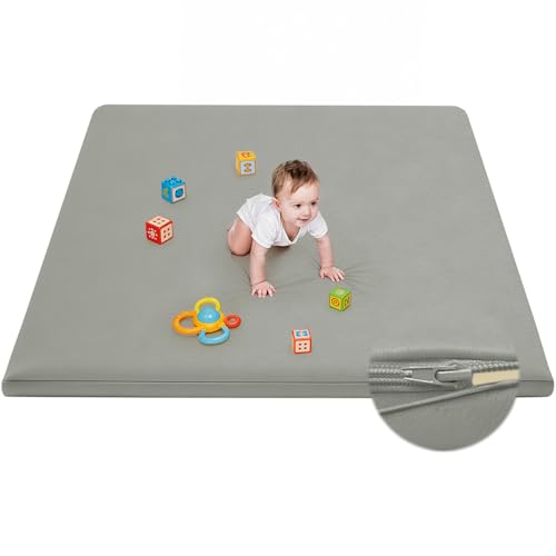 Waterproof Baby Play Mat for Floor Memory Foam 59 * 59 Cushion Playpen Playmat Tummy Time Crawling Mat Nursery Rug Thick Pad Create Soft & Safe Area for Infants,Toddler,Kids,Grey - color: Grey, size: 59*59