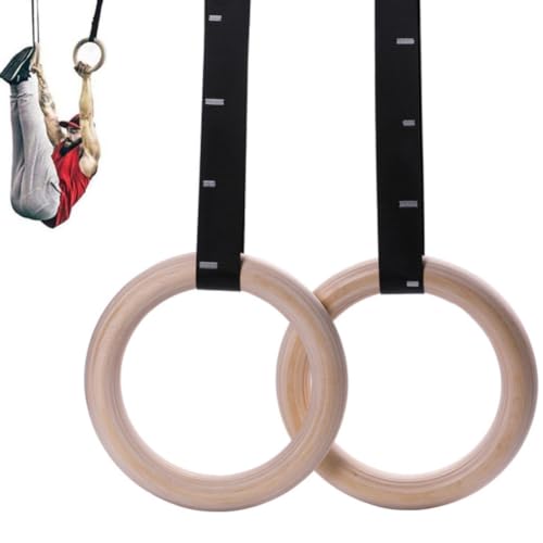 19/25mm Wood Gymnastics Rings 2Pcs For Adult Fitness Calisthenics Strength Training Equipment For Enhanced Workout Control, Solid Birch Wooden, Non-Slip Grip