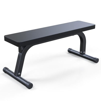 Flat Weight Bench for Home Gym, Commercial Quality, Strength Training, Stable Assembly, Black