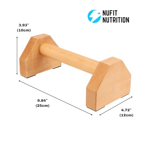 NuFit Premium Push Up Bars & Wooden Parallettes, Non-Slip Beech Wood Calisthenics Bars for Wrist Support, Push Up Stands for Home/Gym Dips & L-Sits, Pack of 2