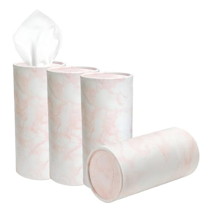 4PCS Car Tissue Holder, Car Cup Holder Convenient Travel Tissue Tube Box with Facial Tissues, Portable Round Tissues Holder Paper Towel Cylinder for Car Home Office (Marble Pink)