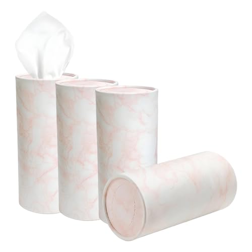 4PCS Car Tissue Holder, Car Cup Holder Convenient Travel Tissue Tube Box with Facial Tissues, Portable Round Tissues Holder Paper Towel Cylinder for Car Home Office (Marble Pink)