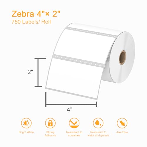 (9,000 Labels/12 Rolls) Labelebal 3-Proof 1" Core 12 Rolls 4" x 2" Inch Direct Thermal Labels, Address Shipping Labels Compatible with Rollo & Zebra Desktop Printers Adhesive - color: Zb-4''x2''-12 Rolls-9000 Labels