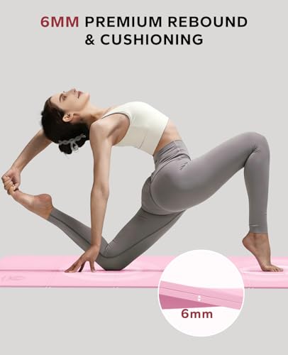 HAPBEAR Foldable Yoga Mat - 72"x24"x0.24" (6mm), Non-Slip TPE Exercise Mat for Home Workout, Yoga, Pilates,Stretching, & Travel, Durable & Eco-Friendly, Includes Carry Bag - color: Pink