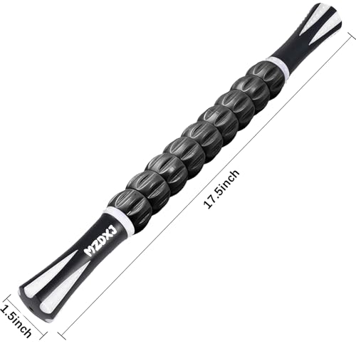 Muscle Roller Massage Roller Stick- Deep Tissue Fascia Blaster for Myofascial Pain Relief, Lymphatic Drainage & Body Sculpting, Handheld Physical Therapy & Recovery Tool (White black-18 inch) - color: White Black