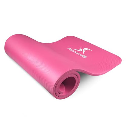 ProsourceFit Extra Thick Yoga and Pilates Mat 1/2” (13mm) or 1" (25mm), 71-inch Long High Density Exercise Mat with Comfort Foam and Carrying Strap - color: Pink