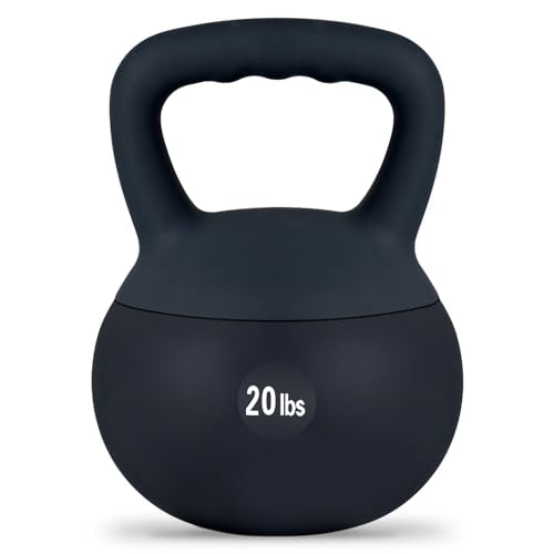 DlandHome Kettlebell Weights Strength Training Kettlebell-Great for Full Body Workout and Strength Training,Easy Grip Handle,PVC Filled with Iron Sand - color: Black-20lbs