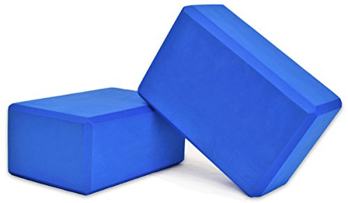 YogaAccessories High Density and Lightweight Foam Yoga Blocks - Strength and Flexibility Aid (Set of 2) - color: Blue, size: 9"x6"x4" (Set of 2)