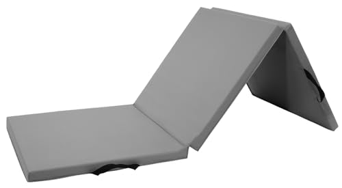BalanceFrom 6x2 Feet 3-Panel Folding Gymnastics Mat – 2-Inch Thick Pad with Vinyl Surface and Carrying Handles for Tumbling, Yoga, Pilates, Home Workouts, and Martial Arts - color: Gray
