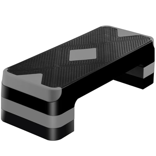 26.5 Inch Aerobic Exercise Step Platform for Home Gym, 4” 6” 8”Adjustable Risers for Step up Fitness Workout, Stepper Step Trainer, Green - color: Grey