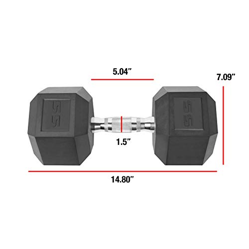WF Athletic Supply Rubber Coated Solid Steel Cast-Iron Pair Dumbbells, Rubber Hex Dumbbells, Hex Weights Dumbbells for Muscle Toning, Full Body Workout, Home Gym Dumbbells, Pair - color: n. 55 LB Pair (2 x 55lb)