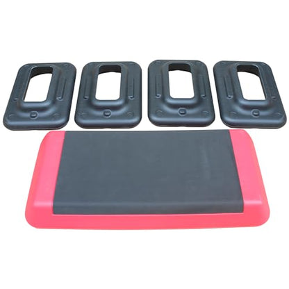 Aerobic Stepper, Adjustable Workout Aerobic Stepper in Fitness & Exercise Step Platform Trainer with 4 Risers - color: Red